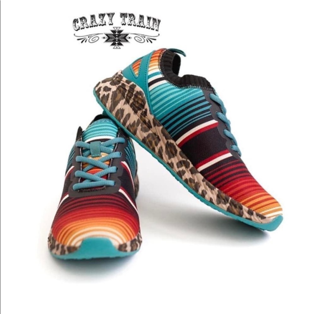 Western Serape/Leopard Tennis Shoes Pls Read Description